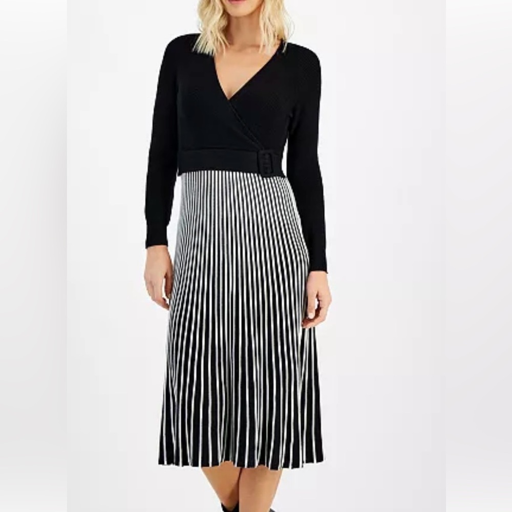 New Robbie Bee Black Textured Knit sweater Dress